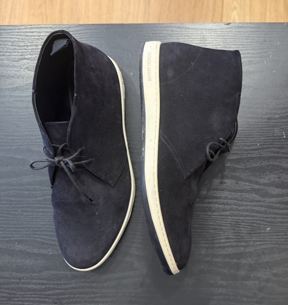 Giorgio Armani Men’s Black Leather Chukka Ankle Boots Lace-Up Round Toe 10